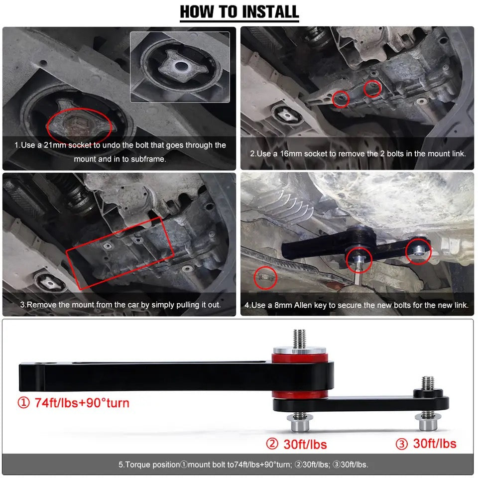 Dog Bone Engine Mount + Insert Kit For VW Golf 5 MK5 6 MK6 Jetta 2.0T FSI TSI