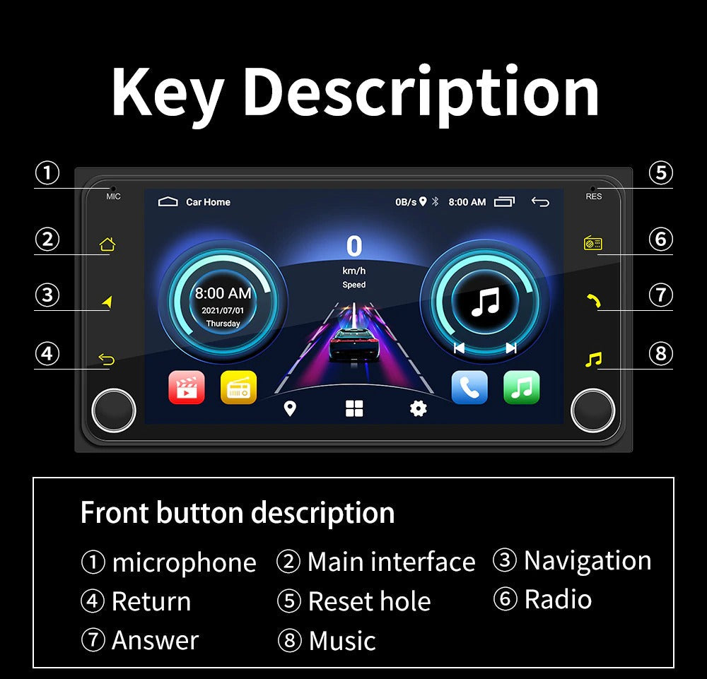 2 + 32G Android Stereo Apple Carplay / Android Auto Suit Toyota Including Rear View Camera GPS Bluetooth Touch screen