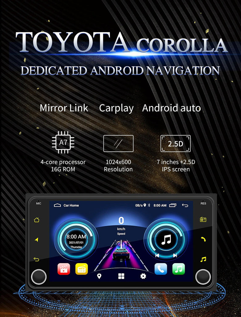 2 + 32G Android Stereo Apple Carplay / Android Auto Suit Toyota Including Rear View Camera GPS Bluetooth Touch screen