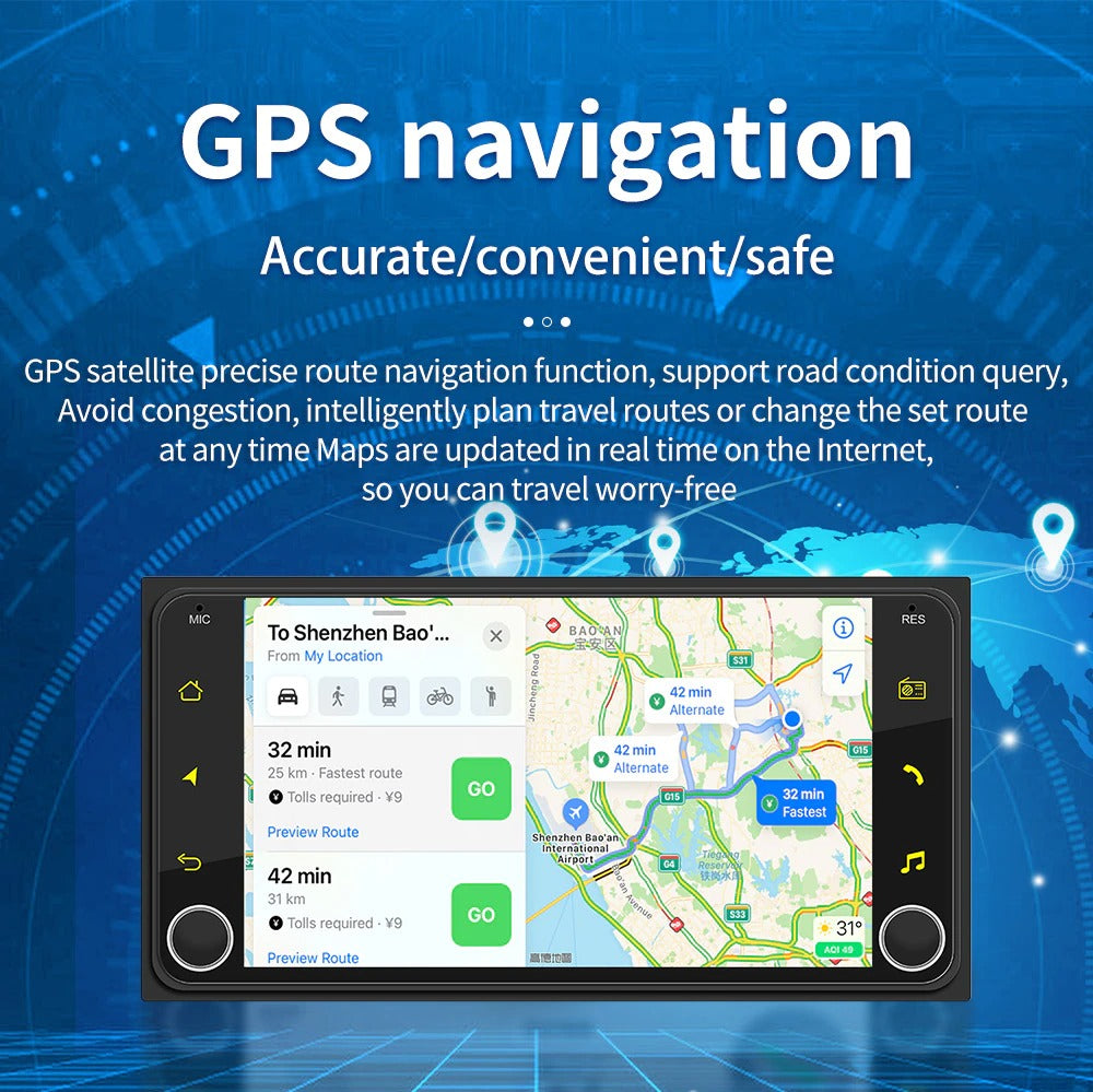 2 + 32G Android Stereo Apple Carplay / Android Auto Suit Toyota Including Rear View Camera GPS Bluetooth Touch screen