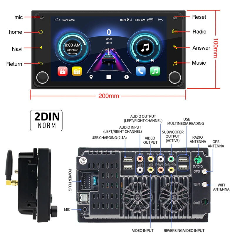 2 + 32G Android Stereo Apple Carplay / Android Auto Suit Toyota Including Rear View Camera GPS Bluetooth Touch screen