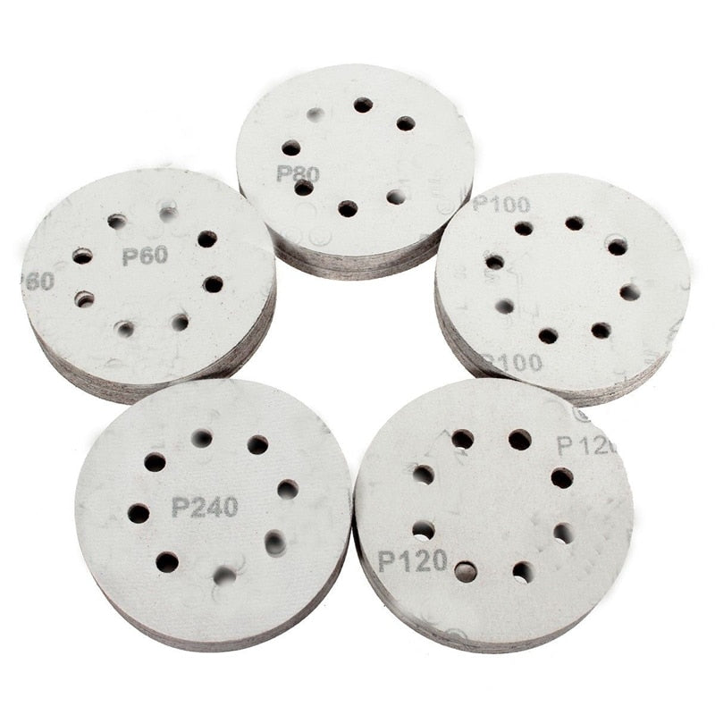 50Pcs 5in Sander Disc 60/80/100/120/240 Grit Sandpaper Sheet Hook Loop Sanding Disc