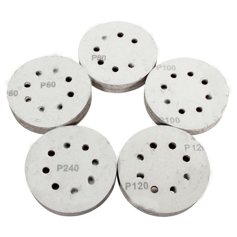 50Pcs 5in Sander Disc 60/80/100/120/240 Grit Sandpaper Sheet Hook Loop Sanding Disc