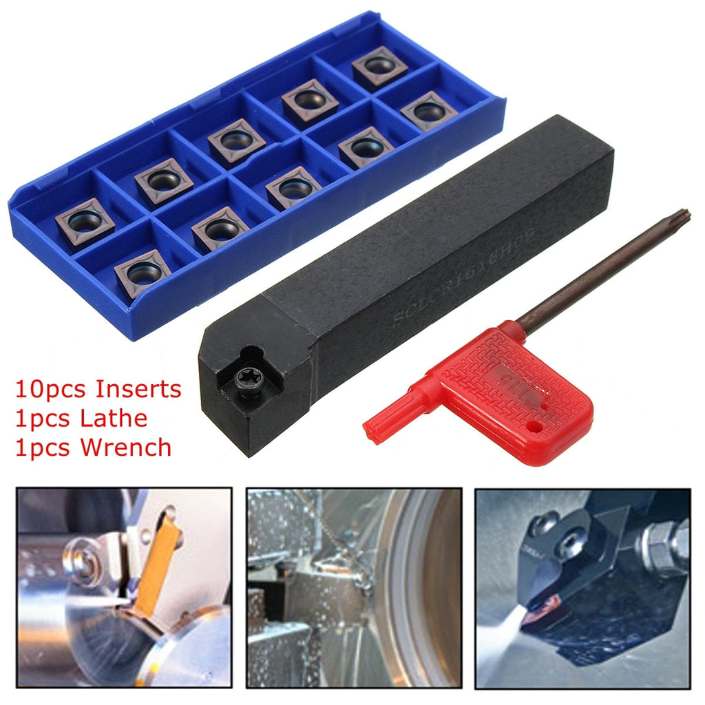 *DEAL* 10PCS CCMT09T304 Carbide Inserts + SCLCR1616H09 Holder Lathe Turning Tool Cutter