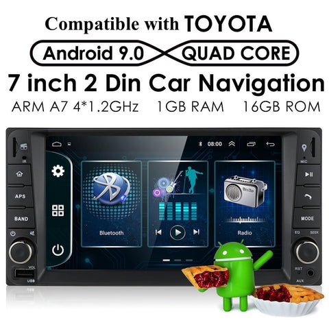 2 DIN Android 9.0 Universal Car Multimedia Player Car Radio Player Stereo Compatible with Toyota VIOS CROWN CAMRY HIACE PREVIA COROLLA RAV4