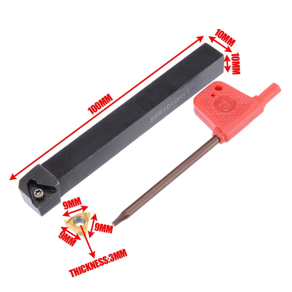 SER1010H11 Lathe Turning Tool Holder Tool Cutter + 1pc 11ER AG60 Carbide Insert Blade + 1pc Wrench