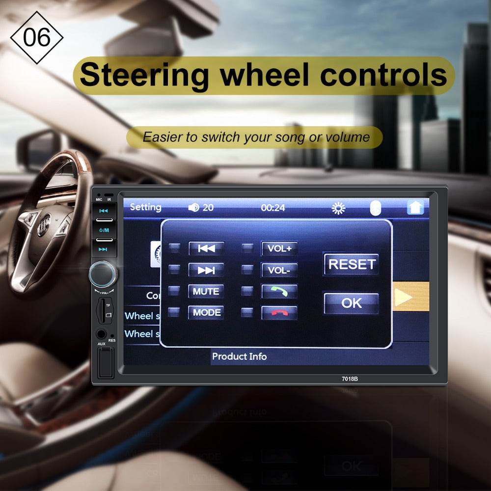 Car Stereo Double DIN Head Unit with Rear View Camera, Bluetooth
