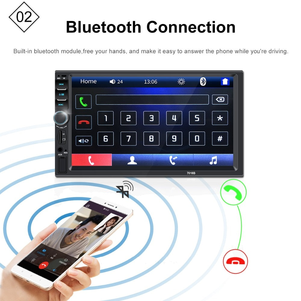 Car Stereo Double DIN Head Unit with Rear View Camera, Bluetooth