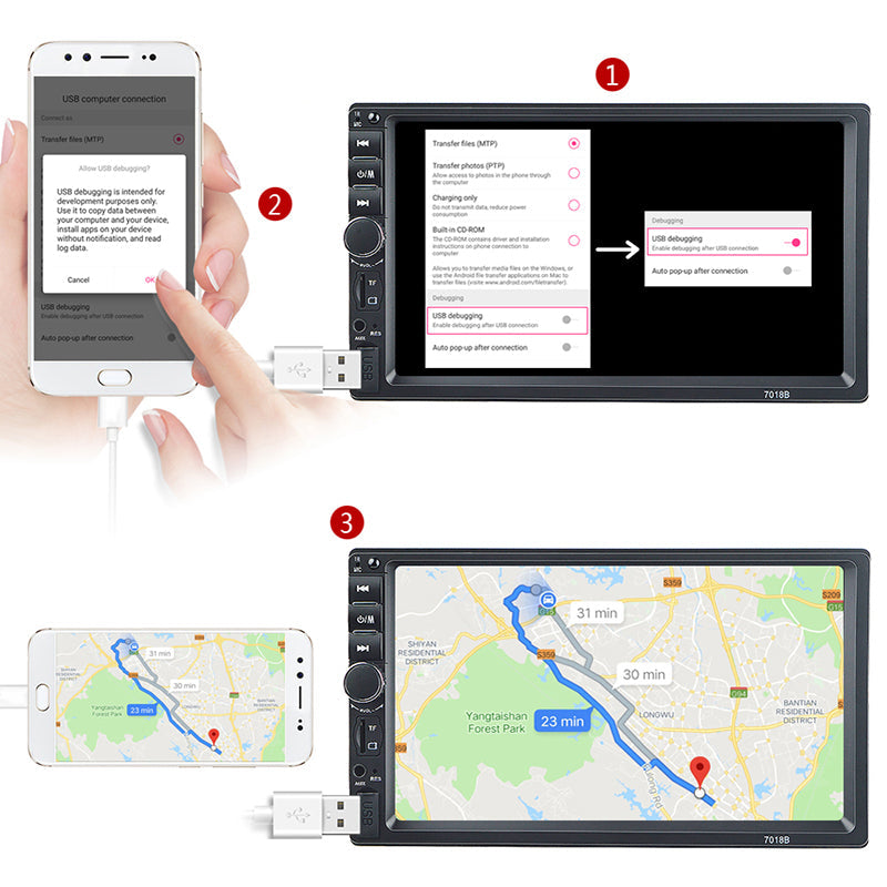 Car Stereo Double DIN Head Unit with Rear View Camera, Bluetooth
