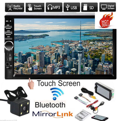 Car Stereo Double DIN Head Unit with Rear View Camera, Bluetooth