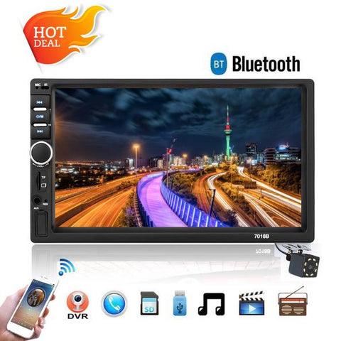 Car Stereo Double DIN 7'' LCD Touch Bluetooth Car Radio Player Car Audio Aux FM + 8 IR Rear View Camera