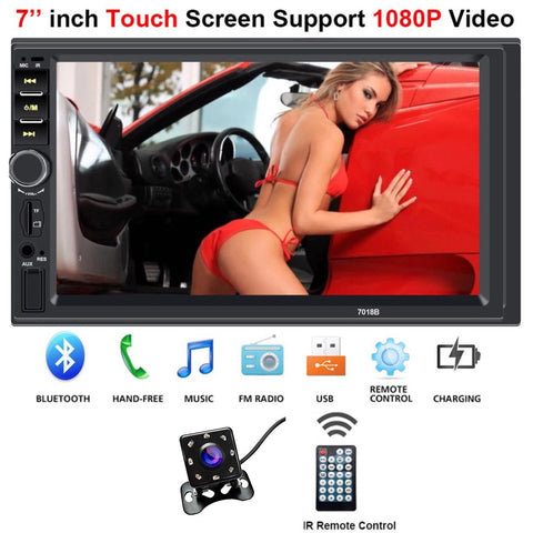 Car Stereo Double Din 7'' LCD Touch Bluetooth Car Radio Player Car Audio Aux FM + 8 IR Rear View Camera