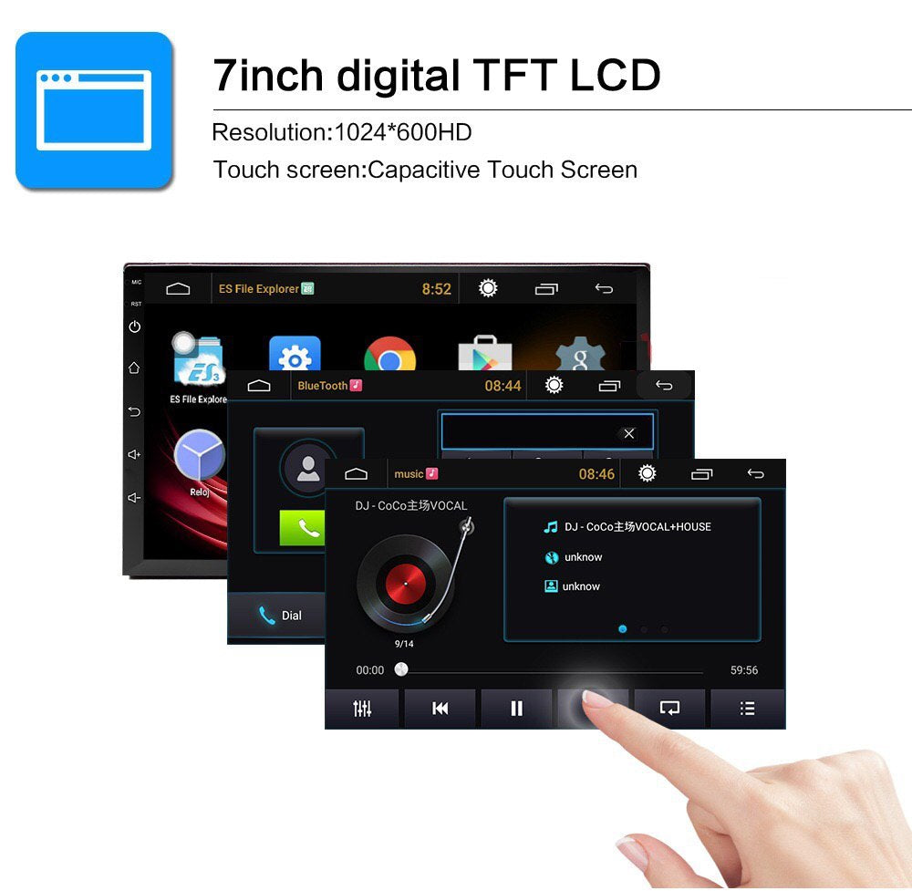 Android 8.1 Car Stereo 2 DIN 7” CarPlay and Android Auto + Universal ISO Harness, GPS Navigation, Rear Camera, Bluetooth, USB