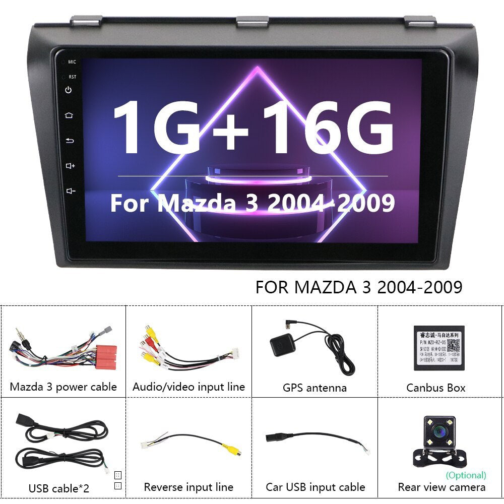 Android Stereo For Mazda 3 BK with Apple CarPlay and Android Auto GPS NZ Maps Camera Stereo 1G 16G WIFI GPS Quad Core 2 din for Mazda Axela 2004-2009