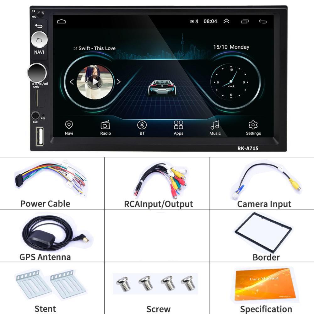 2 DIN Car Radio 7" Android Car Audio Multimedia Bluetooth Car Stereo + Rear View Camera