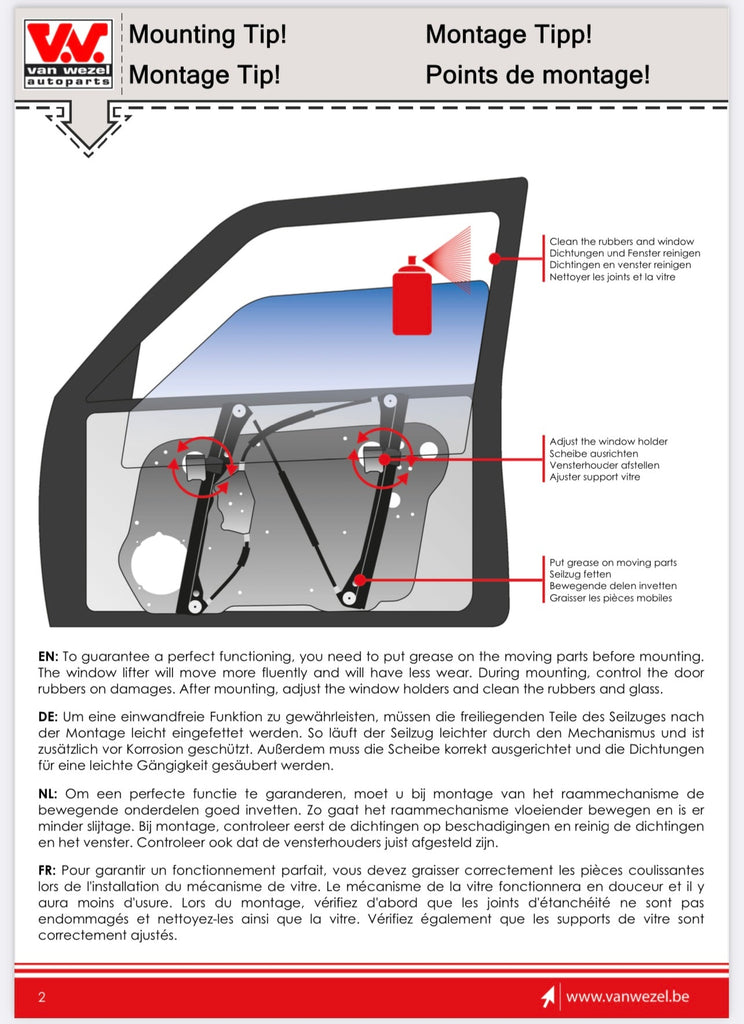 VAN WEZEL Right Rear Window Regulator Fit All BMW E90 E91 51357140590 Window Regulator