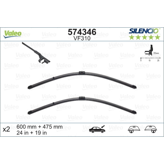 VALEO Front Wiper Blades For VW Golf 5 MK5 GTI GT FSI 2003-2005 Audi A3 Octavia Windshield 
Valeo VF310 574346 
Windscreen