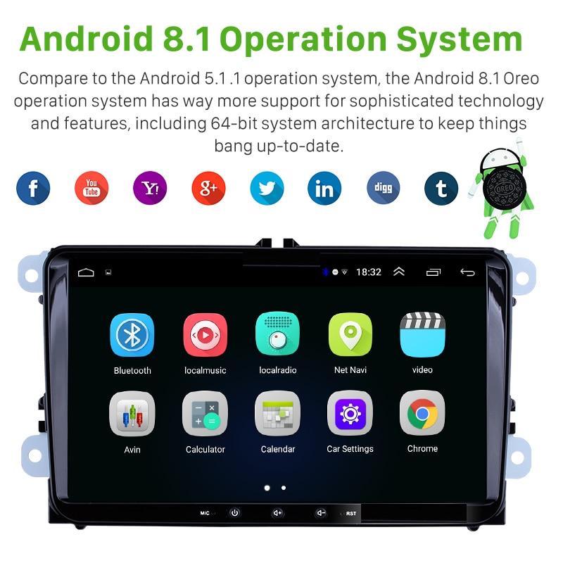 2G + 64G Android Stereo For VW Head Unit 9” with Apple CarPlay + Reverse Camera Suit for VW Golf 5 6 Skoda Passat Seat