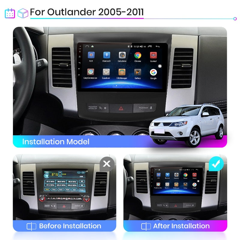 Android 11.0 2G+32G Car Stereo For Mitsubishi Outlander Reverse camera Supports Apple CarPlay Android Auto, GPS NZ Map For XL 2 2005-2011 4007