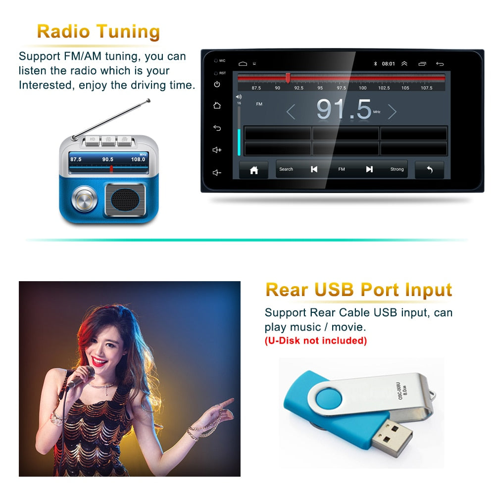Android 7'' 2 Din CarPlay / Android Auto GPS Navigation Camera Car Radio Multimedia Video Player Bluetooth Mirror Link Stereo Compatible with Toyota