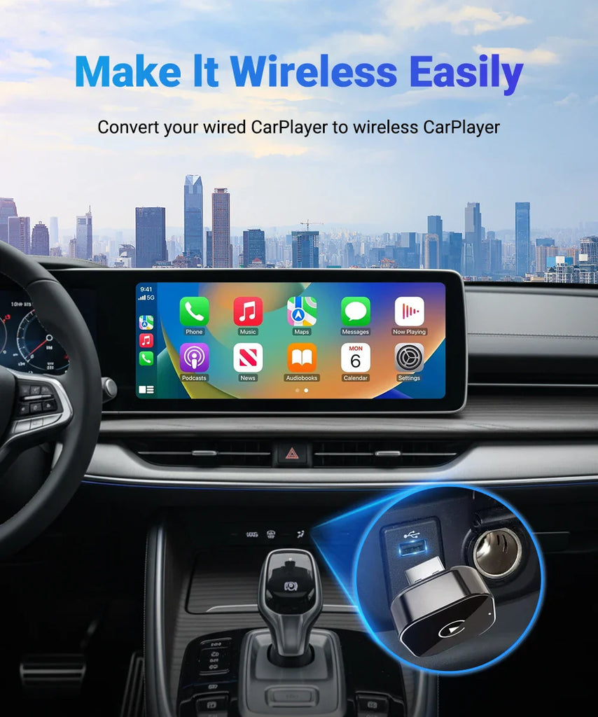 2in1 Wireless CarPlay Adapter Android Auto AI Smart Box Car Intelligent Systems For VW Audi Skoda Toyota Nissan Honda Ford Benz