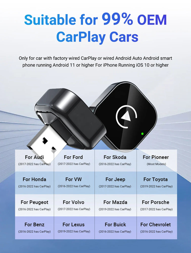 2in1 Wireless CarPlay Adapter Android Auto AI Smart Box Car Intelligent Systems For VW Audi Skoda Toyota Nissan Honda Ford Benz