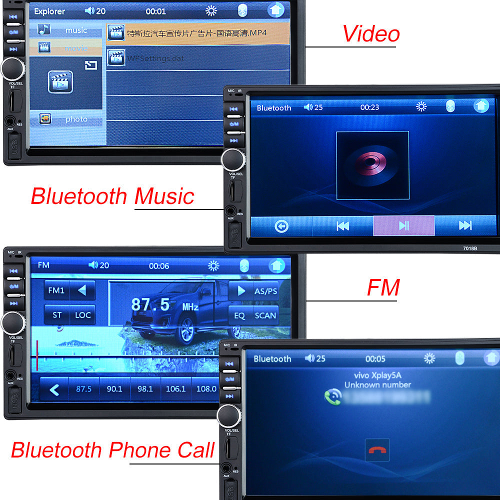 Car Stereo Double DIN 7'' LCD Touch Bluetooth Car Radio Player Car Audio Aux FM + 8 IR Rear View Camera
