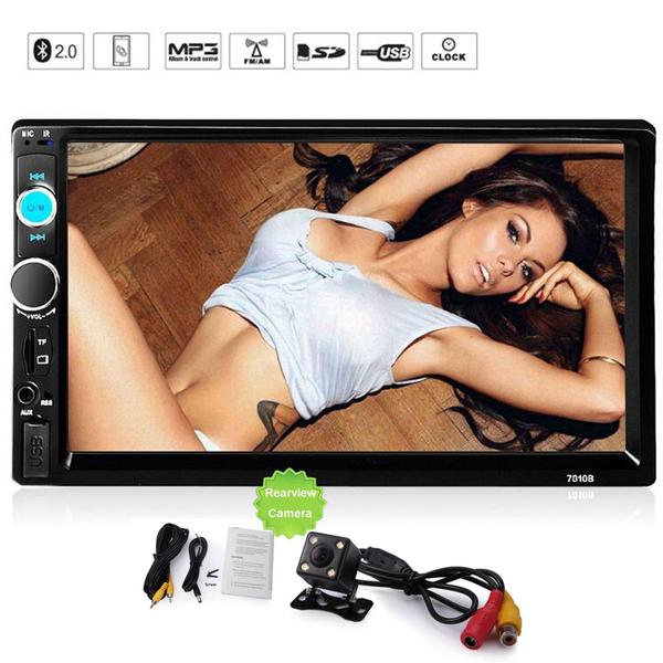 Car Stereo Double DIN Head Unit with Rear View Camera, Bluetooth, Hands Free Calls, Mirror Link