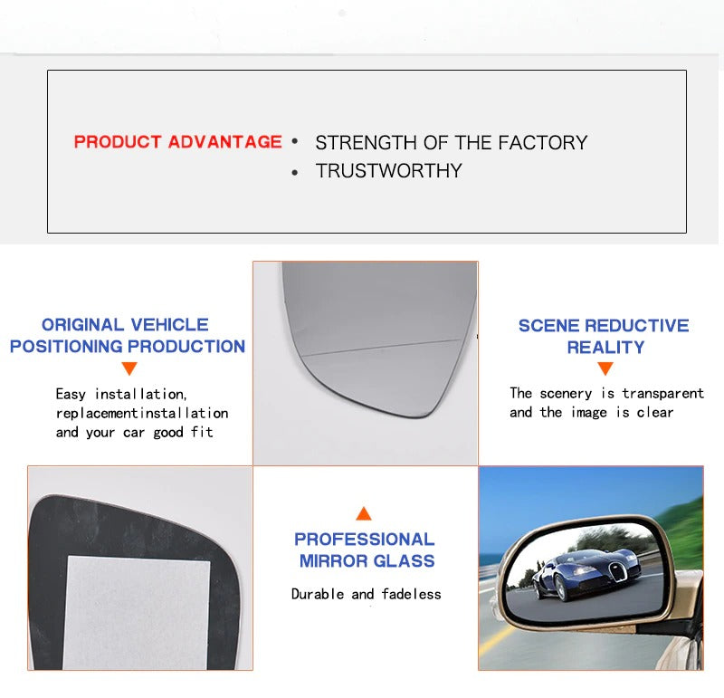 RIGHT Hand Car mirror glass for VW EOS(2006-10) JETTA IV(10-14) PASSAT(10-14) SCIROCCO(08-11) BEETLE(11-15)