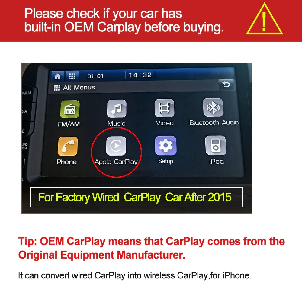 3.0 Mini Wireless Carplay Adapter for Hyundai Peugeot Honda Infiniti Chevrolet Renault Megane Seat for 98% Models IOS
