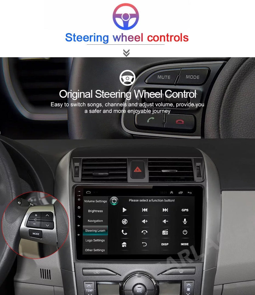 9 Inch Android Car Stereo Supports CarPlay and Android Auto, Reverse Camera For Toyota Corolla Fielder E140/150 2006 - 2013