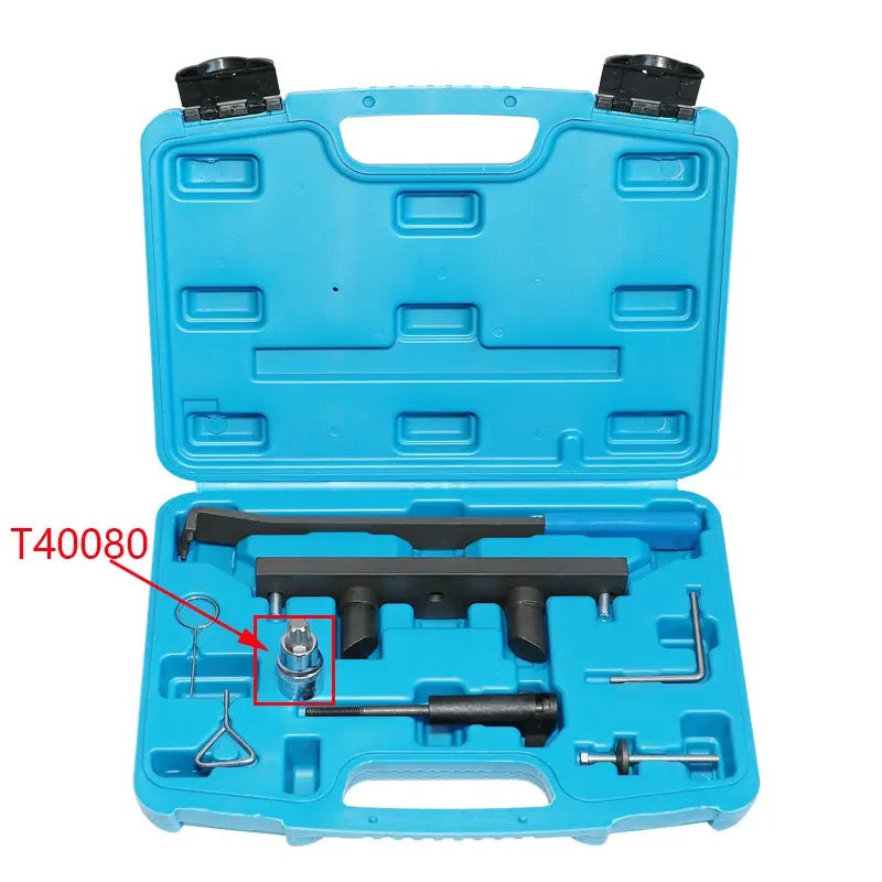 To -
Kit P0108S = P0057S timing tool kit + P2142S socket tool 
VW Genuine T40080 socket for camshaft adjuster bolt T10252 Camshaft Locking Tool Engine Chain Timing Tool Kit For VAG VW Audi 2.0 FSI TFSI EA113 + VW Genuine T40080 For VW Golf MK5 2003+ , Passat, Jetta, Eos
