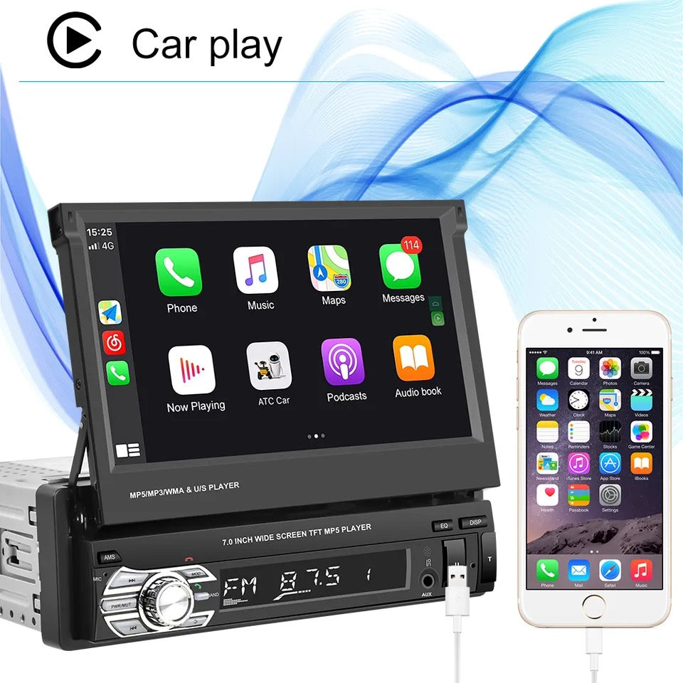1Din Carplay Radio Car MP5 Player Mirror Link Handsfree With Camera 7" Touch Screen USB TF Video Audio Head Unit