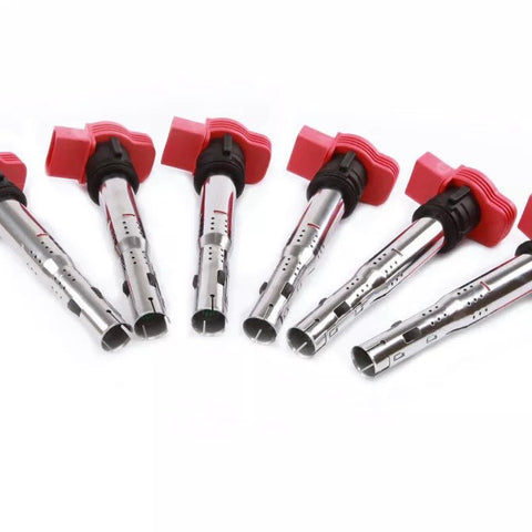 6 x Audi R8 Red Top Coils Set of Ignition Coil Packs Suit For Audi R8 Audi A4L A5 A6 A6L A7 A8L Q5 Q7 RS6 VW Touareg for Porsche 06E905115G 0221604800