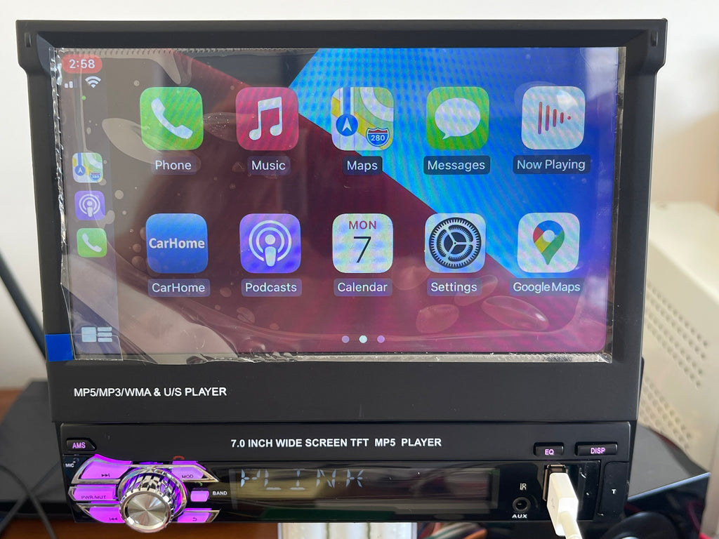 1Din Carplay Radio Car MP5 Player Mirror Link Handsfree With Camera 7" Touch Screen USB TF Video Audio Head Unit