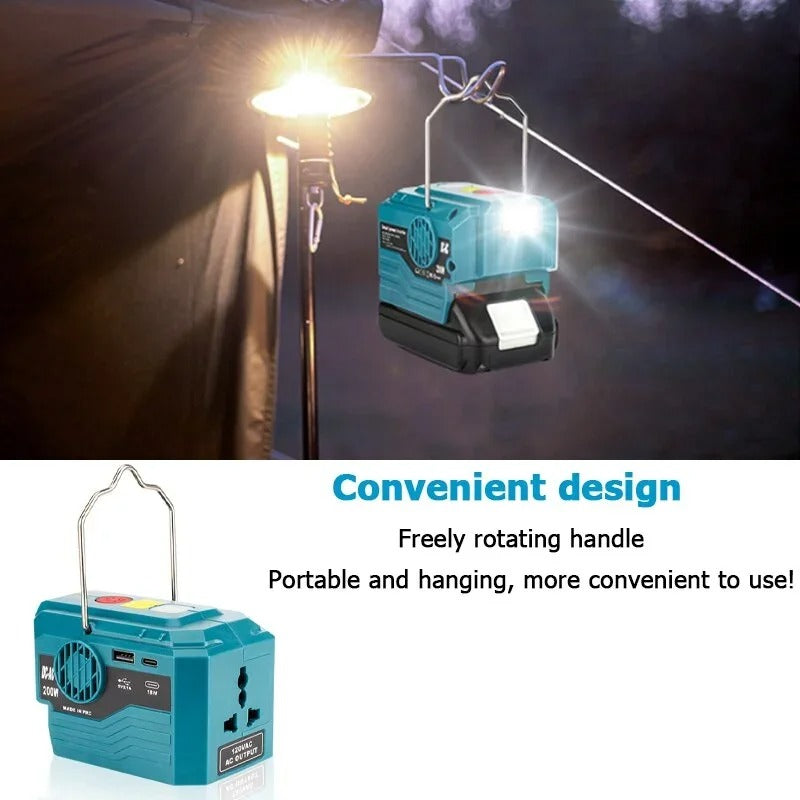 Outdoor Portable Inverter 200W AC 220V Modified Sine Wave Power Adapter 200W Power Inverter Compatible with Bosch 18v Batteries