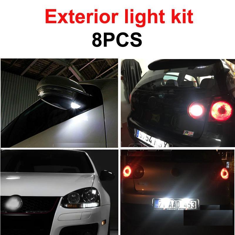 LED Bulb Kit for VW Golf MK5 - White Reverse Bulb + Under Mirror + License Plate for VW for Golf 5 MK5 MK V GTI LED Exterior + Parking light kit 2005-2009