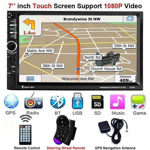 Car Stereo Double DIN Head Unit 60W x 4, GPS NZ Map, Bluetooth, Steering wheel Control